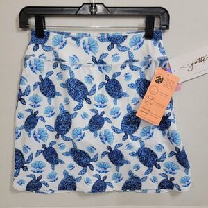 NWT! Gottex Skort XS Blue Coral Reef Sea Shells TURTLE Golf Tennis‎ Atleisure